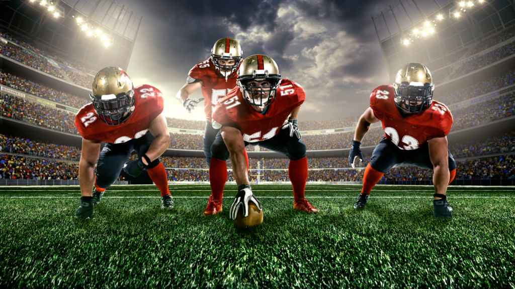 Financial goals and the Superbowl. Image of football players.