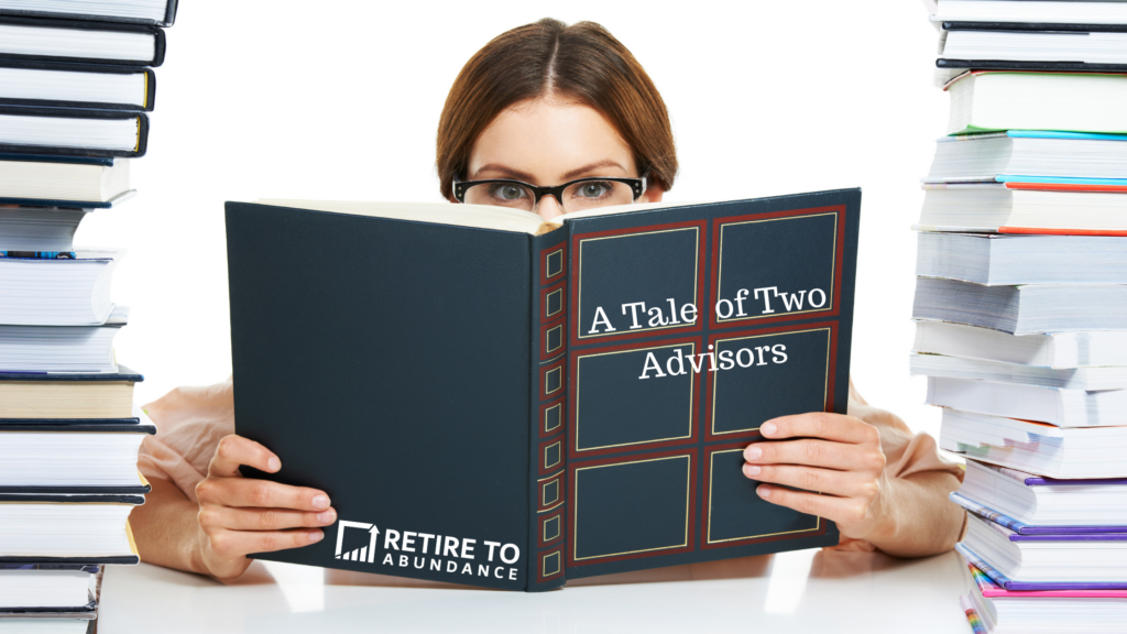 Blog image, Woman reading a book called a Tale of Two Advisors.