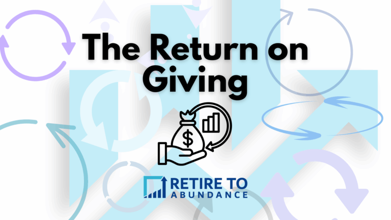 decorative blog image with words "the return on giving" and multicolored arrows in the background